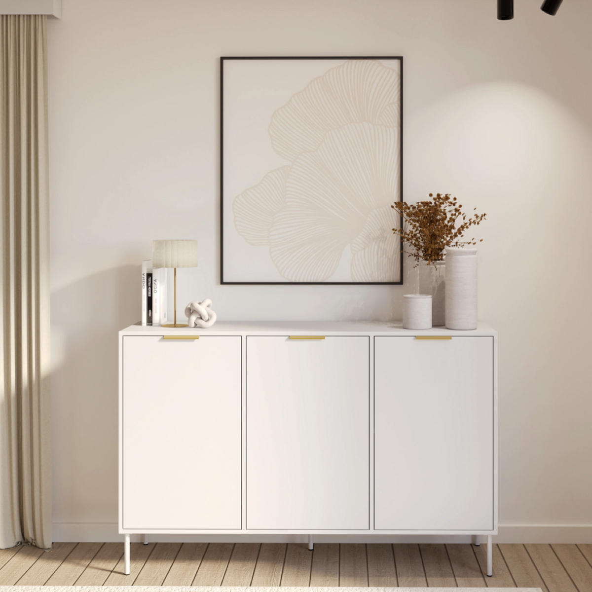 KOMODA Vena biela 150 cm - biela/zlatá, kov/kompozitné drevo (150/86/40cm) - Selsey