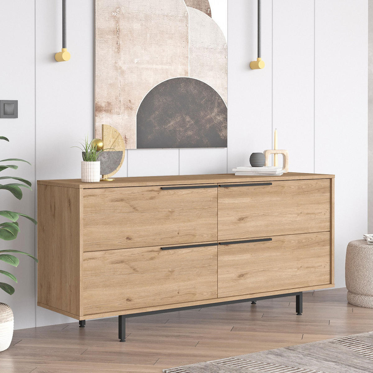 DESIGN-SIDEBOARD - Dunkles Holz - Nussbaumfarben, Holz (160/74/44cm) - Drawer