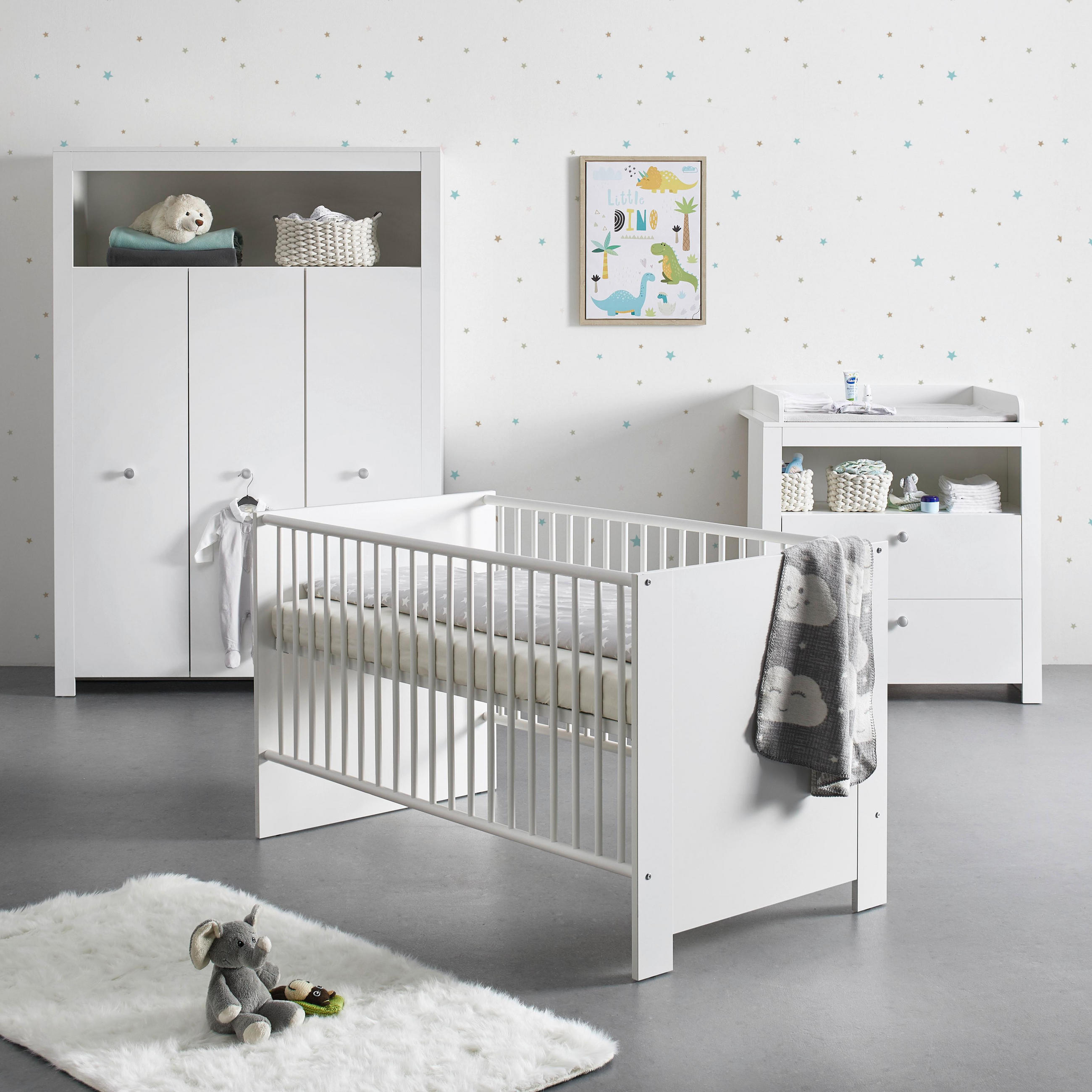 BABYZIMMER Olivia Weiß - Weiß, Holzwerkstoff (334/186/266cm) - Bessagi Kids