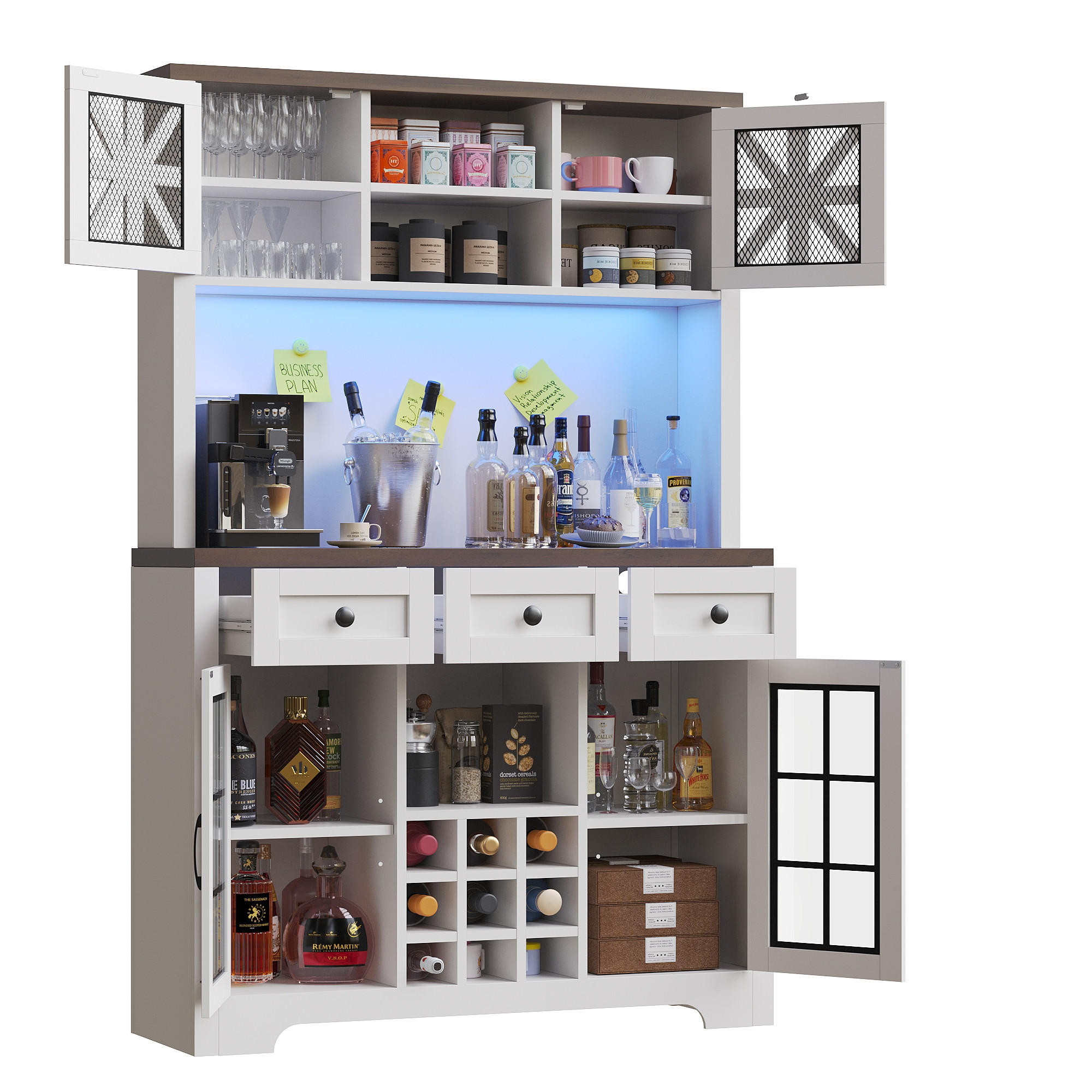 GESCHIRRSCHRANK aus MDF & Glas 120x40x180cm in Weiß mit Smart-LED - Weiß, Holzwerkstoff (120/180/40cm) - Modfu
