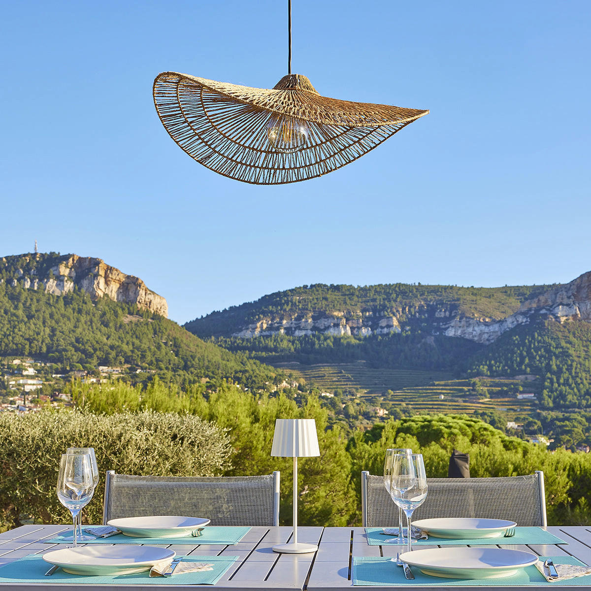 MARBELLA D63CM 5M netzbetriebene Pendelleuchte - Beige, Naturmaterialien (53/64/11cm) - Lumisky