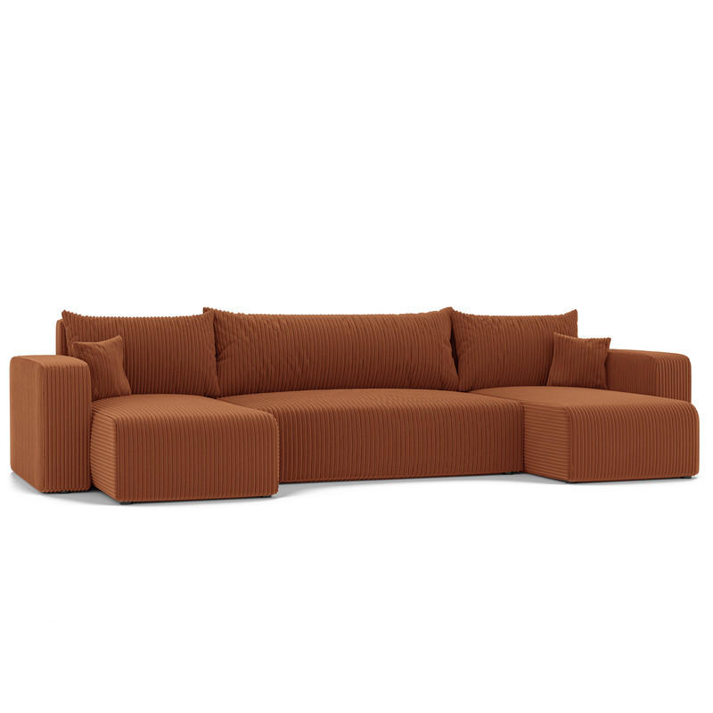 WOHNLANDSCHAFT mit Schlaffunktion und Bettkasten, Orange - Schwarz/Orange, Kunststoff/Textil (318/79/145cm) - Idohome