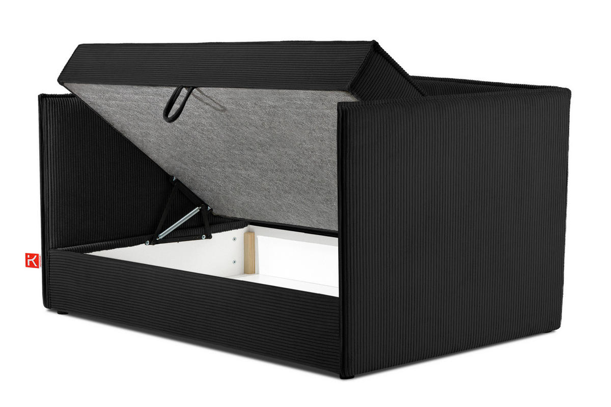 JUGENDBETT ROTI Einzelbett mit Bettkasten, 90x200cm, Bett mit Bonellmatratze, mit Rückenlehne - Schwarz, Holz/Holzwerkstoff (92/200cm) - KONSIMO®