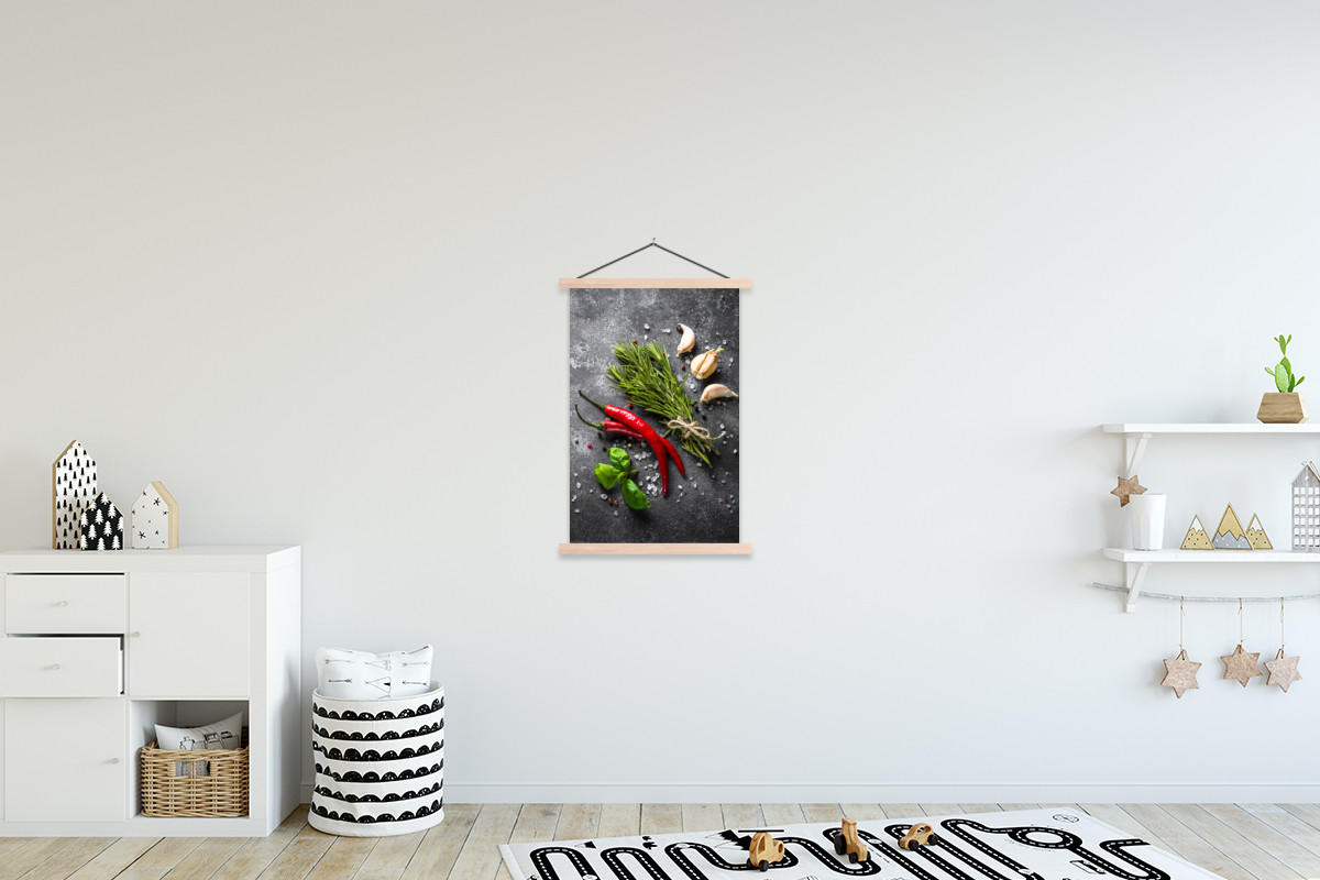 POSTER Pfeffer - Kräuter - Gewürze - Beton 60x90 cm - Dunkelgrau, Textil (60/90/0.15cm) - MuchoWow