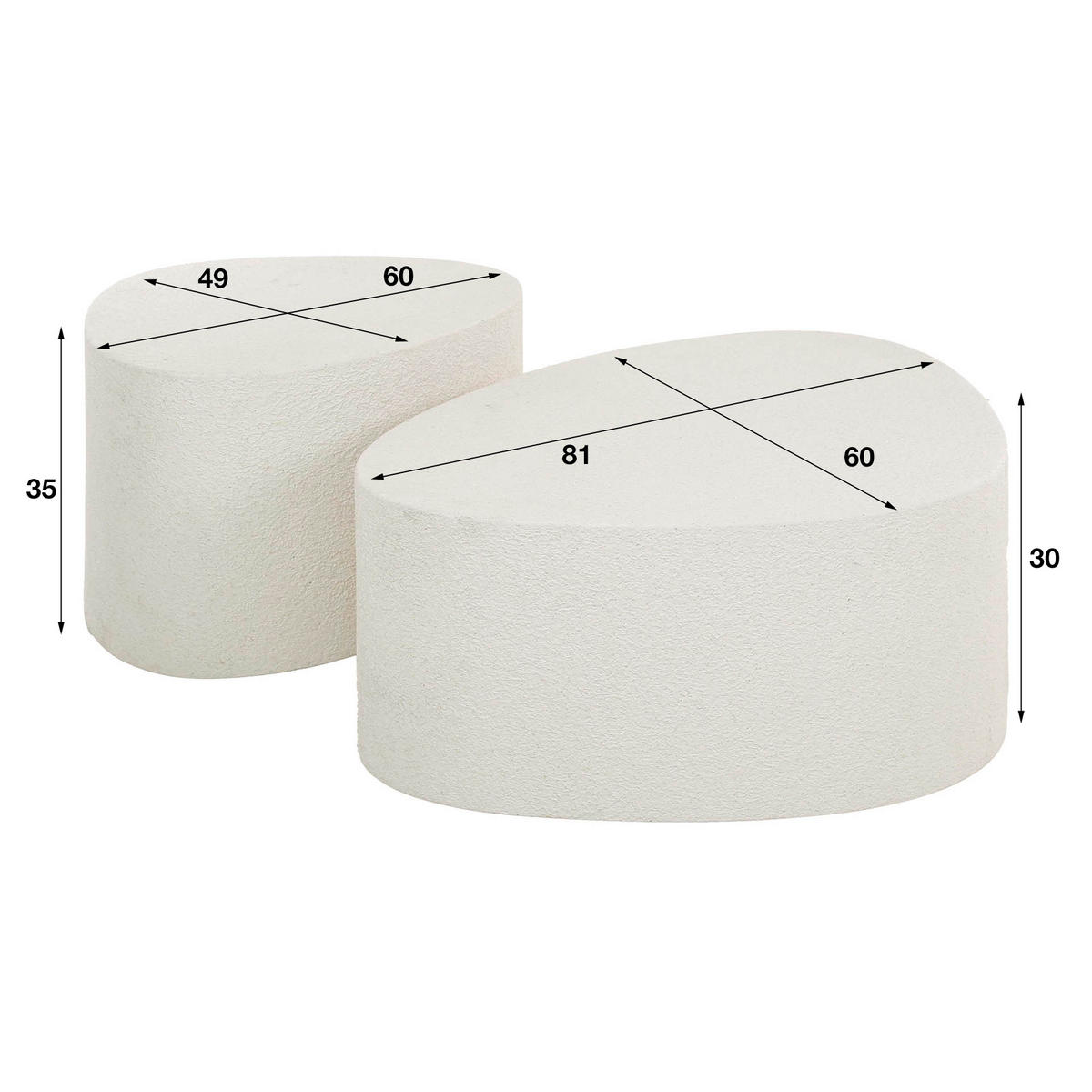 COUCHTISCH Ston Weiß 81/60/ 30 cm 2er-Set - Weiß, Stein (81/60/30cm) - Hoyz Collection