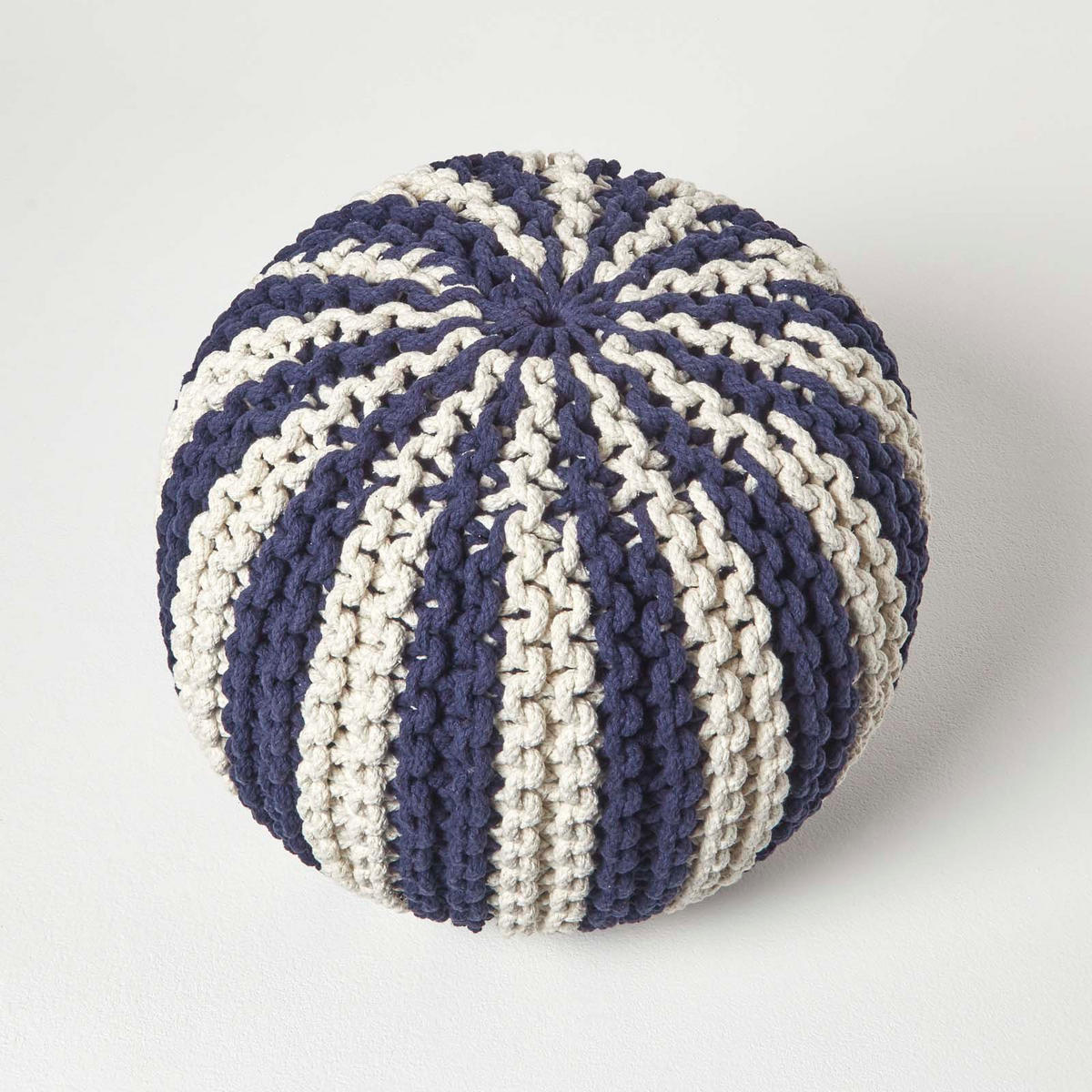 STRICKPOUF rund, marine-creme gestreift, 50/50/40 cm - Dunkelblau, Textil (50/40/50cm) - Homescapes