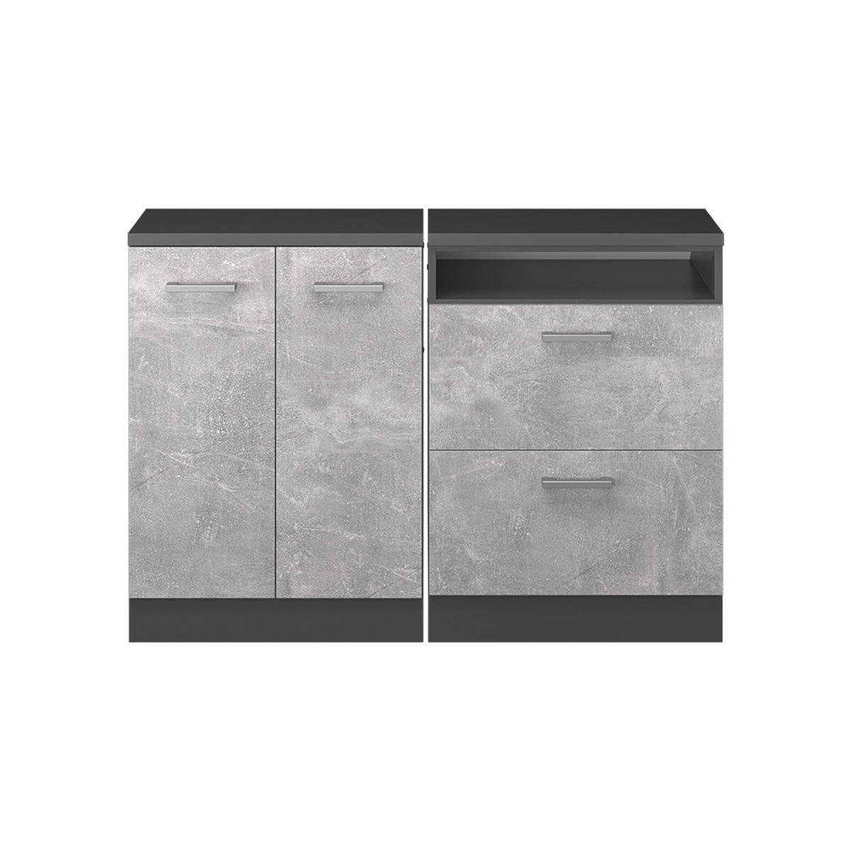 KUHINJSKI ORMAR ZA KOSINE KROVA R-Line Beton 120 cm Set od 2 korpusa ormara, dubina 60 cm - siva/antracit, drvni materijal (120/83.8/60cm) - Vicco