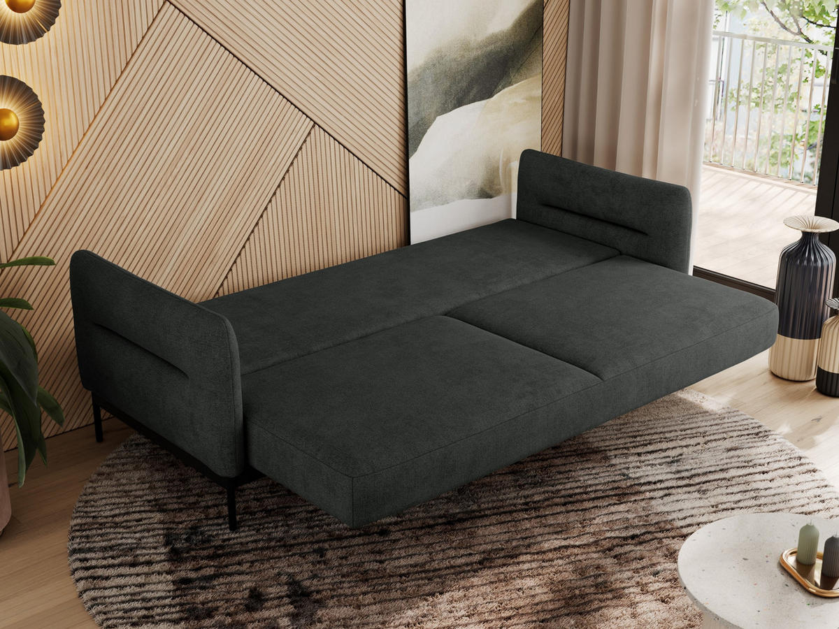 SOFA SALENTO Dunkelgrau Struktur - Dunkelgrau/Schwarz, Textil/Metall (221/82/101cm) - MKS