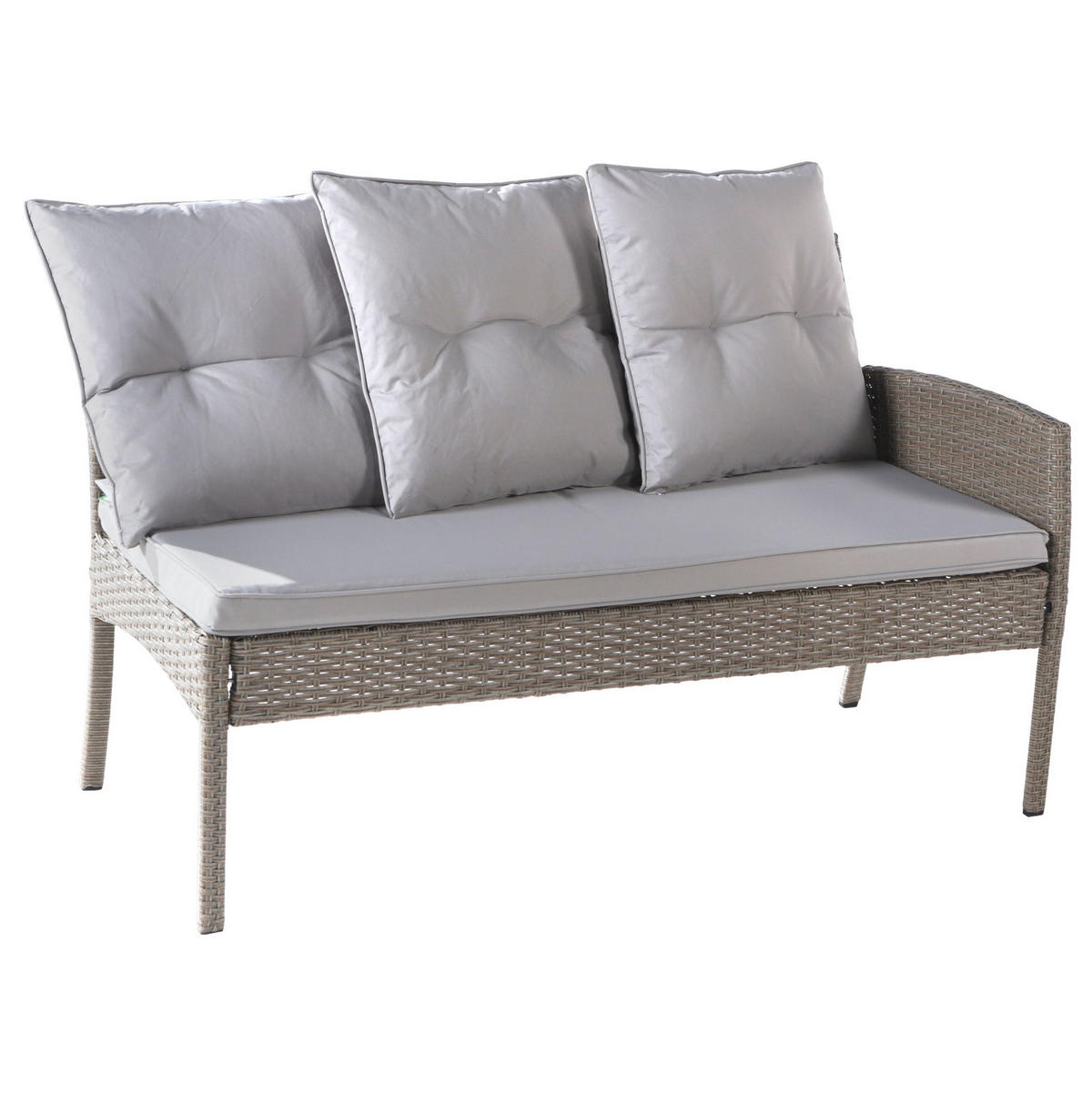 GARTENLOUNGE 195/51/78 cm khaki aus PE-Rattan mit Tisch, Hockern und waschbaren Kissen - Beige, Holzwerkstoff - OKWISH
