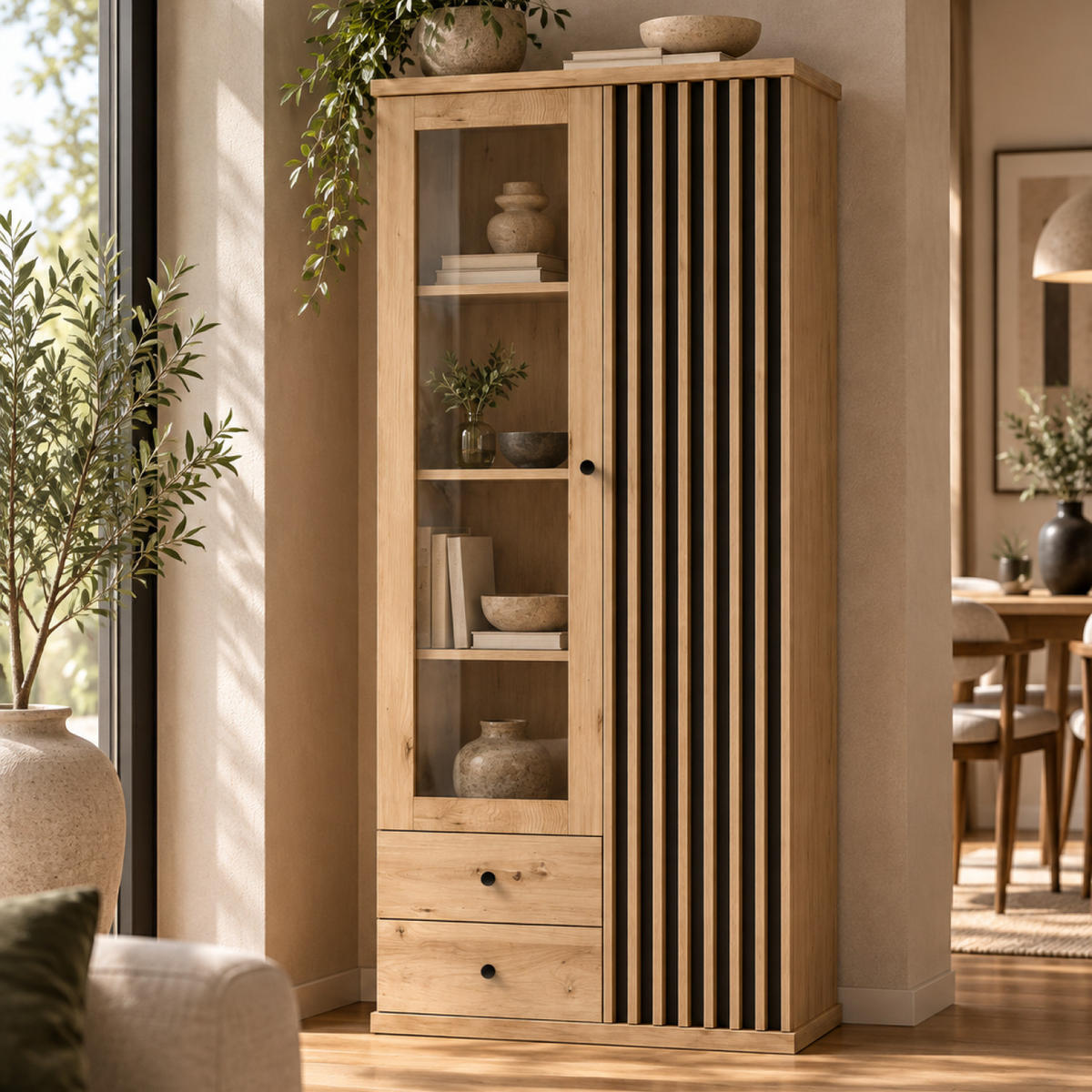 VITRINE Cali C-2 86,4 x 191 x 40,6 cm Eiche Artisan - Eiche Artisan, Holzwerkstoff (86.4/191/40.6cm) - Koseto