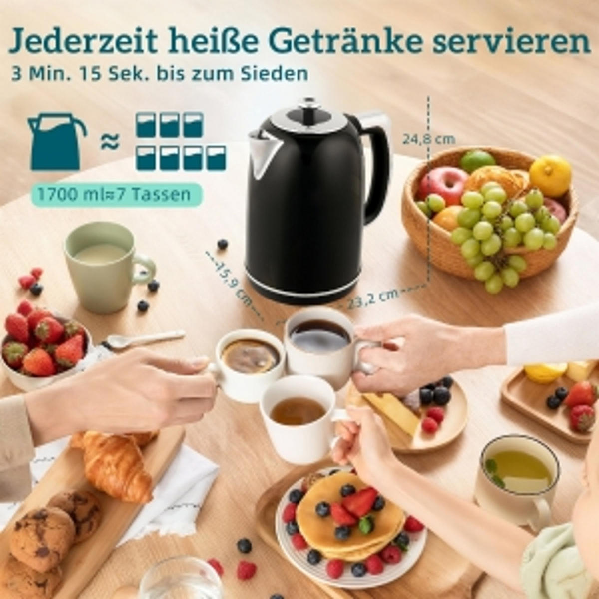 WASSERKOCHER-TOASTER SET Retro Design Temperaturregelung Schwarz - Schwarz, Kunststoff (15.9/24.8/23.2cm) - Rolipo