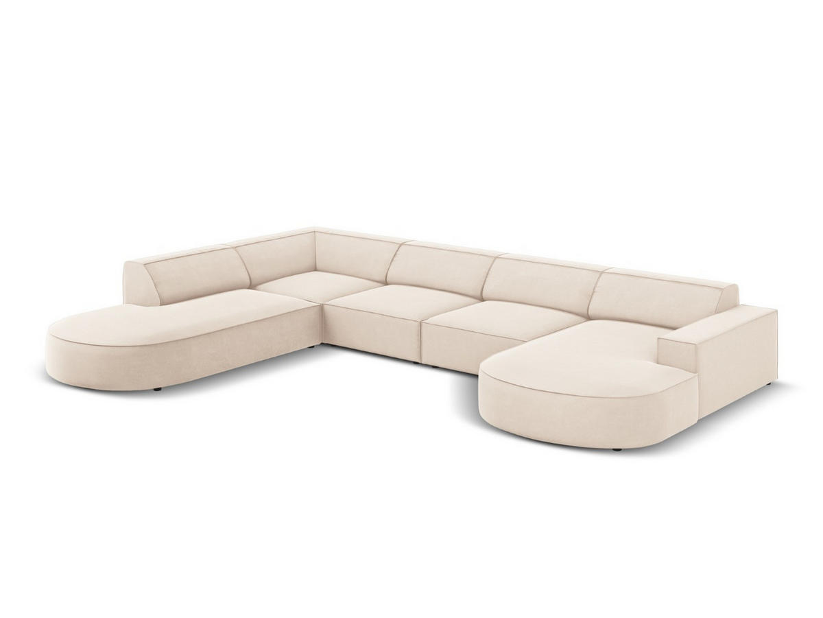 PANORAMASOFA links Jodie aus Samt leichtes beige 7 Sitzplätze - Beige, Textil (262/70/364cm) - Micadoni