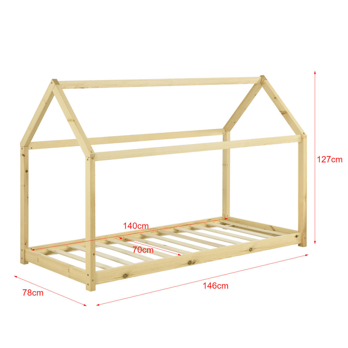 HAUSBETT Netstal - Naturfarben, Holz (70/140cm) - [en.casa]