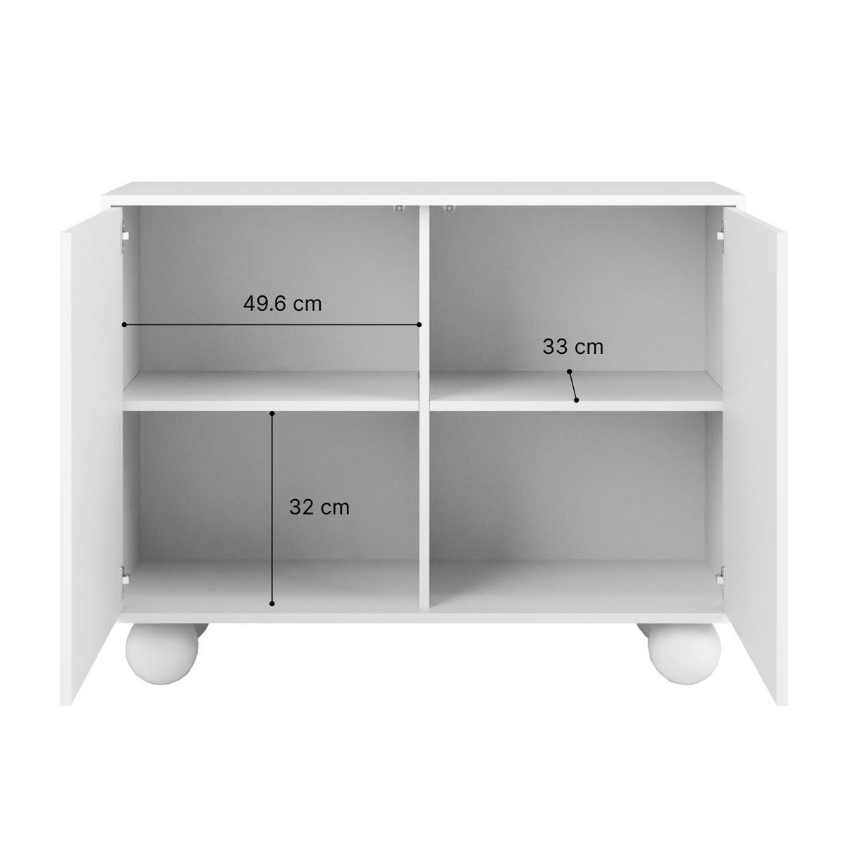 KOMODA Adel se 2 dvířky a kulatými nožkami, 104 cm, bezúchytková, bílá - bílá, kompozitní dřevo (104/81/38cm) - Beautysofa