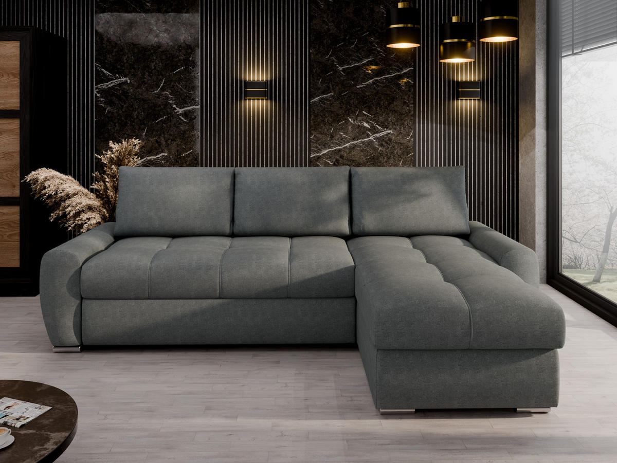 ECKSCHLAFSOFA Lunar Schlafsofa mit Bettkasten, Dunkelgrau - Dunkelgrau, Holz (237/166cm) - Panda Möbel