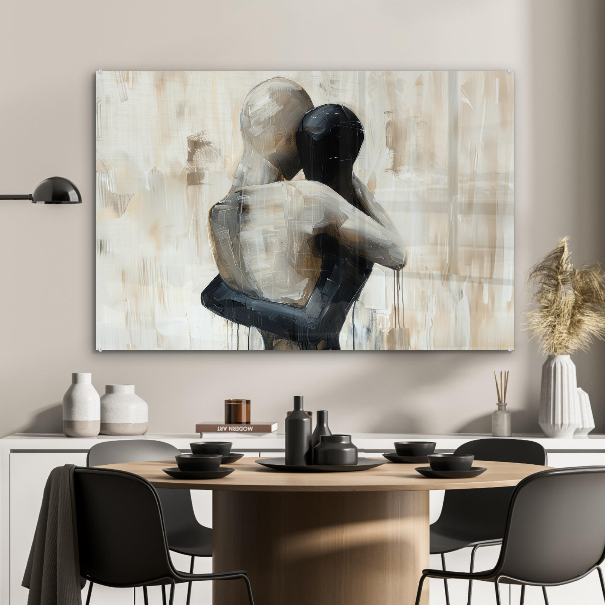 ACRYLGLASBILD Abstrakt - Liebe - Schwarz und weiß - Modern 120x80 cm - Schwarz, Glas (120/80cm) - MuchoWow