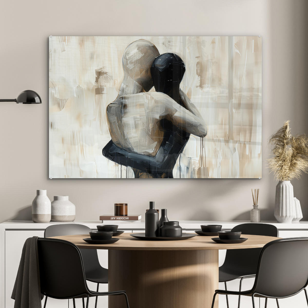 ACRYLGLASBILD Abstrakt - Liebe - Schwarz und weiß - Modern 120x80 cm - Schwarz, Glas (120/80cm) - MuchoWow