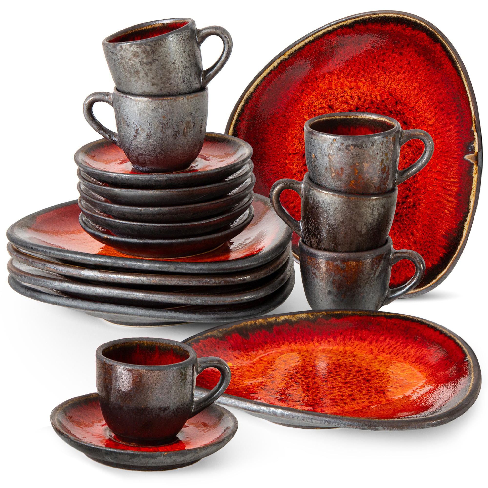 GESCHIRRSET PRIMA, 6-Personen, 18-tlg, Rot - Rot, Keramik (19.5/2.5/17.5cm) - KONSIMO®