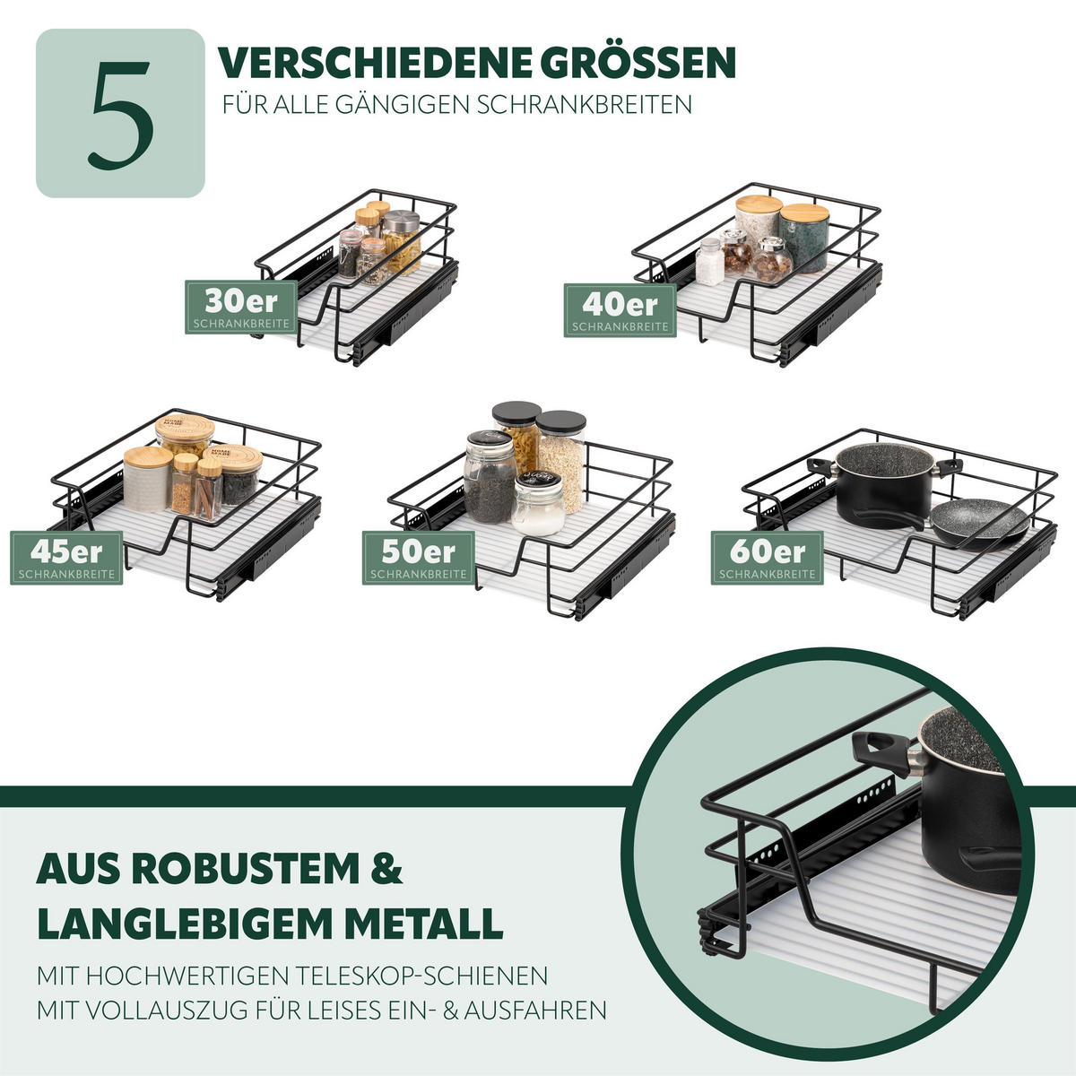TELESKOPSCHUBLADE, schwarz, Metall - Schwarz, Metall (42/14/44cm) - bremermann