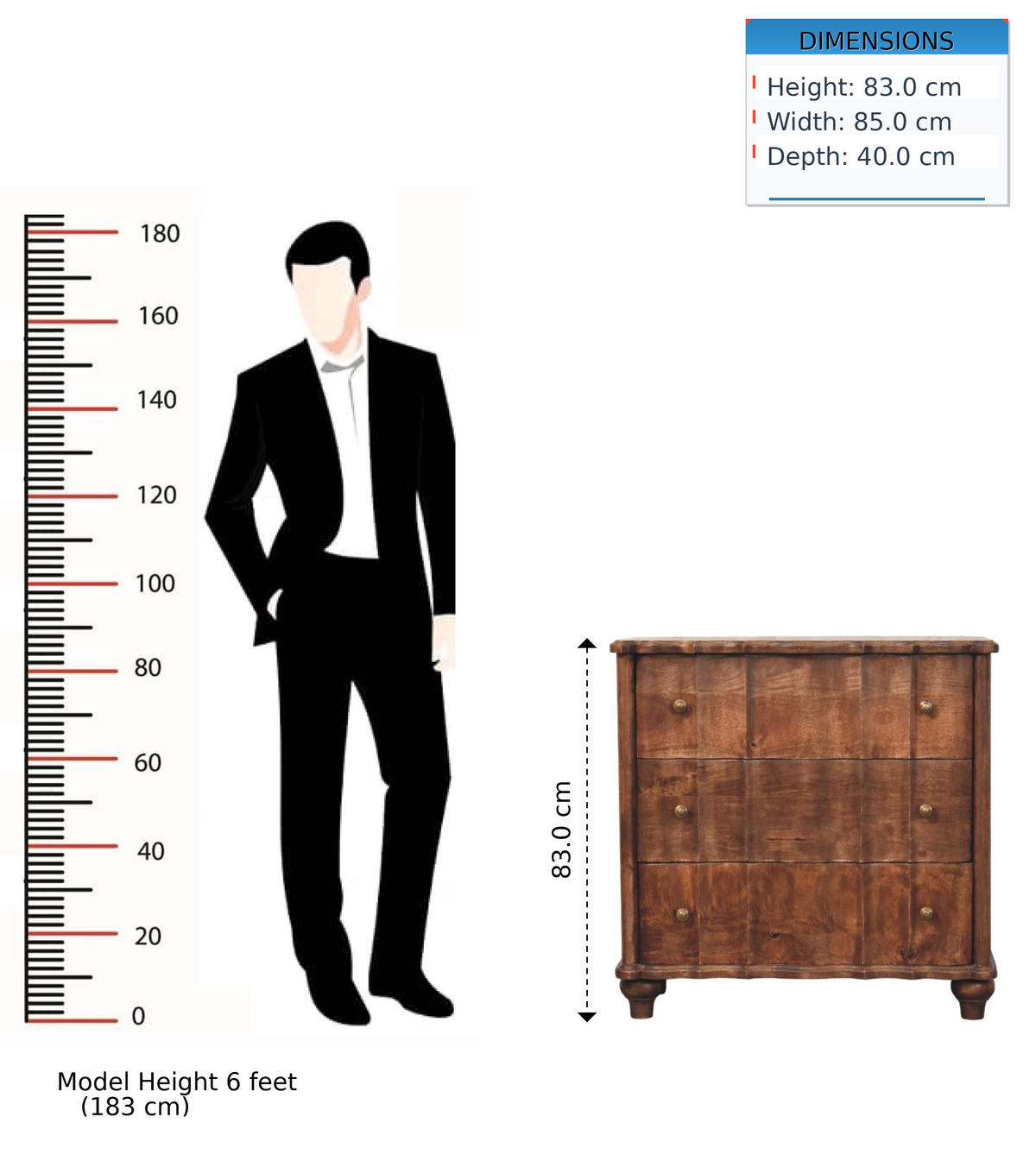 KOMMODE Camille, 3 Schubladen, Dunkelbraun - Dunkelbraun/Messingfarben, Holz/Metall (85/83/40cm) - Artisan Furniture