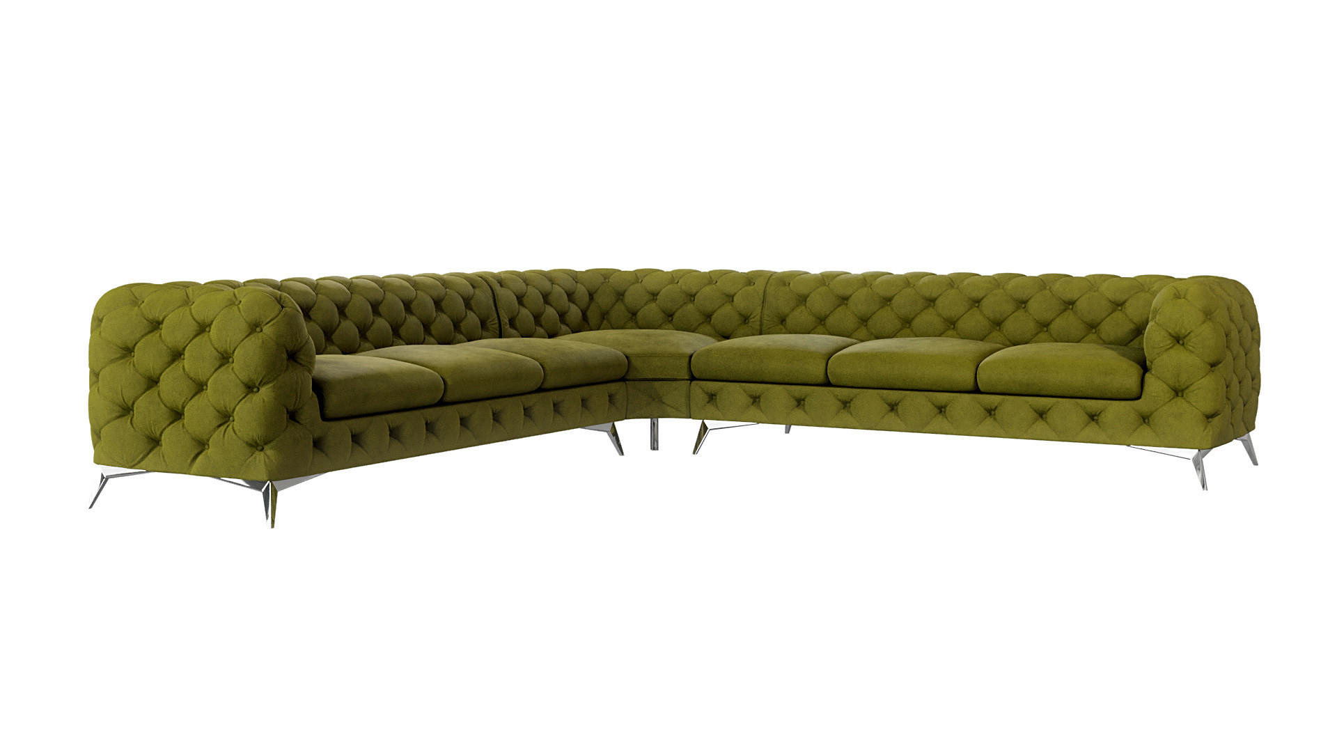 ECKSOFA Chesterfield Laura Olive Samt - Silberfarben/Olivgrün, Holz/Textil (323/323cm) - S-Style Möbel