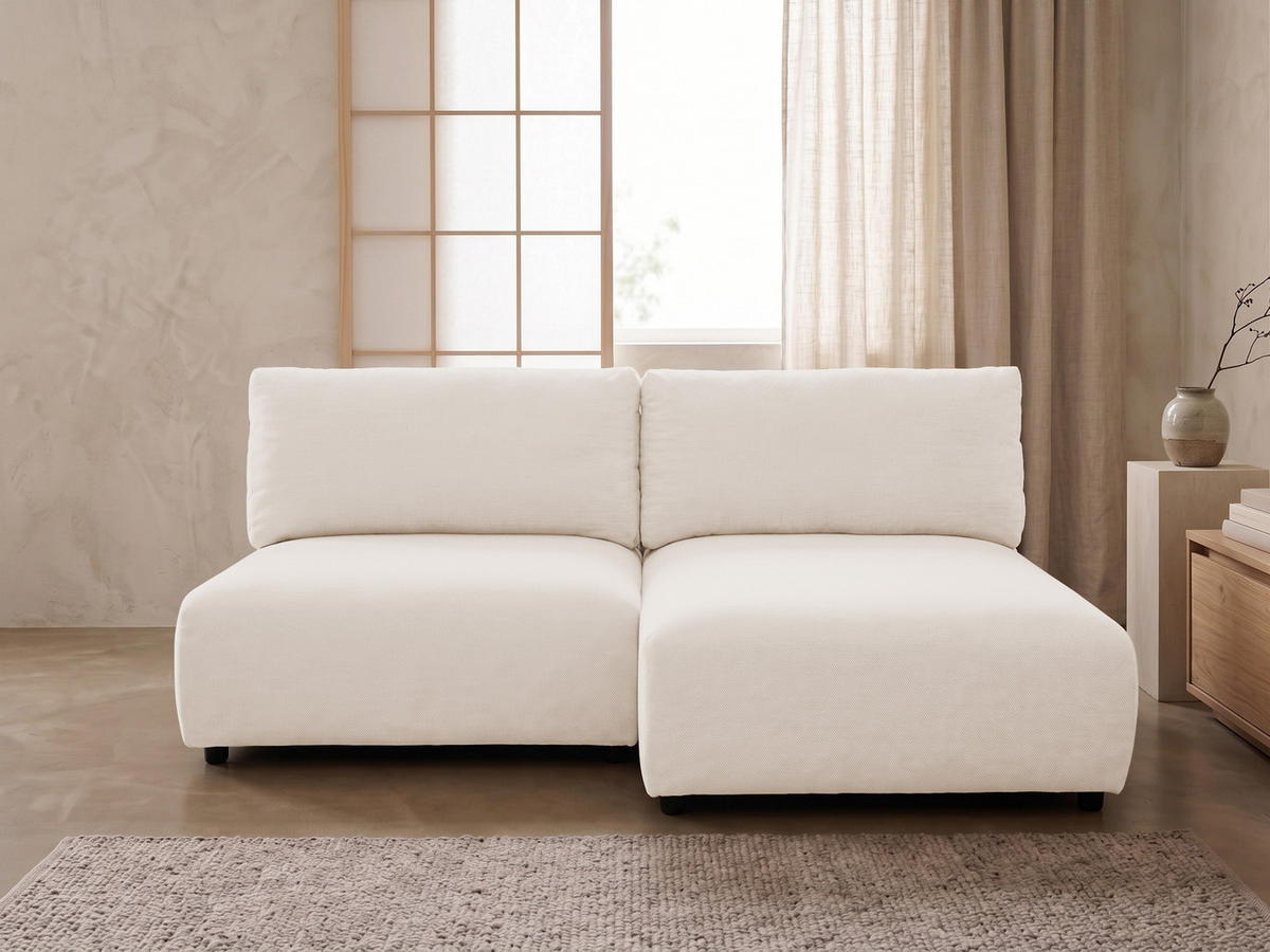 ECKSOFA Sora mit Schlaffunktion, Bettkasten und extra tiefer Komfortzone aus hochwertigem Creme Strukturstoff - Creme/Schwarz, Holz/Kunststoff (200/140cm) - S-Style