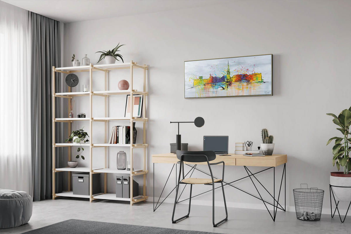 OLEJOMAĽBA 120/60 cm, Mesto a architektúra - sivá, drevo/textil (120/60cm) - KUNSTLOFT