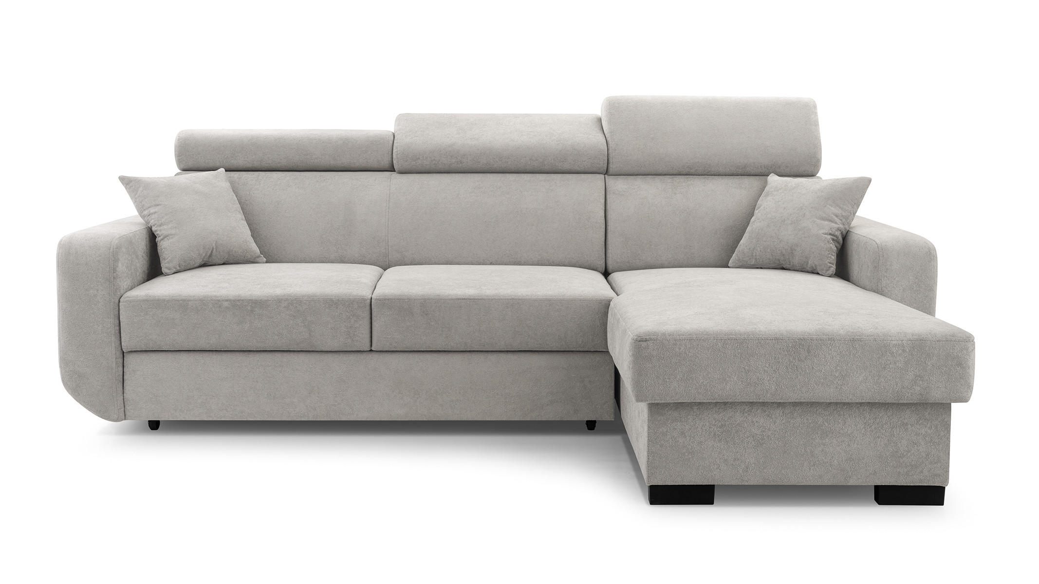 ECKSOFA CASTELLO Grau Plüsch-Stoff mit Schlaffunktion - Grau, Holz (236/165cm) - MASSENO