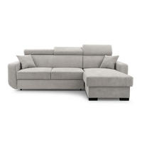 ECKSOFA CASTELLO Grau Plüsch-Stoff mit Schlaffunktion - Grau, Holz (236/165cm) - MASSENO