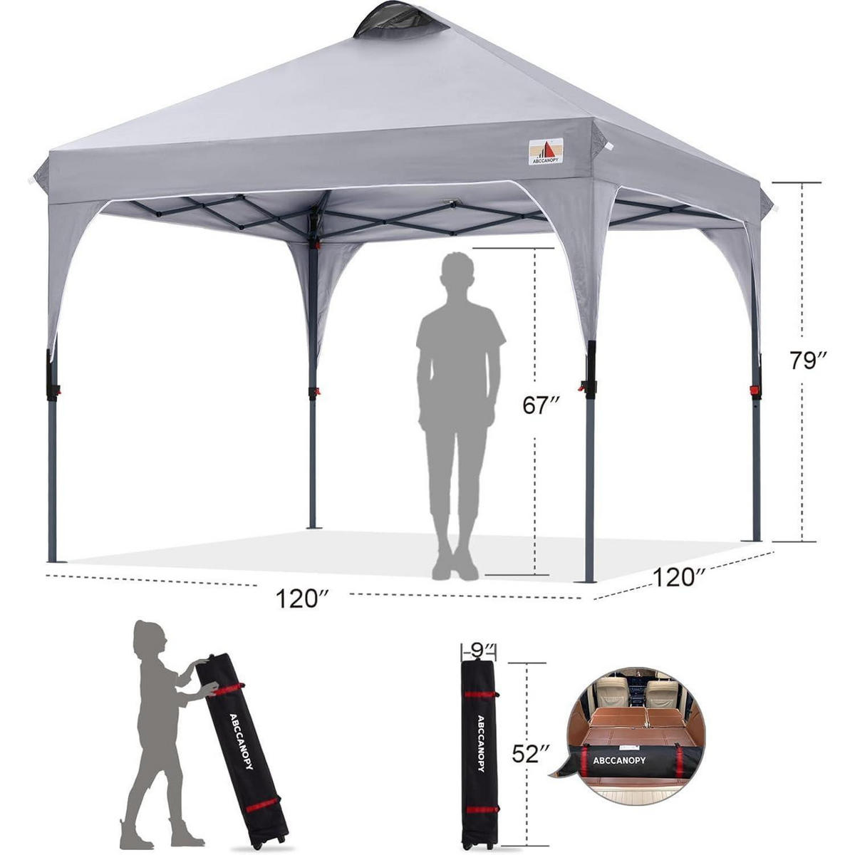 GARTENPAVILLON 3x3M Grau wasserdicht Pop-Up Sonnenschutz mit Zubehör - Grau, Textil (304.8/268.2/304.8cm)