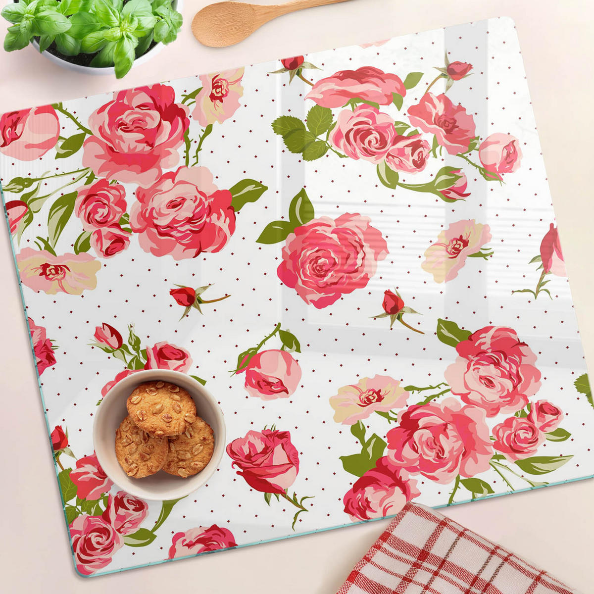 GLASPLATTE 60x52 cm Rosen - Pink, Glas (60/0.4/52cm) - TULUP