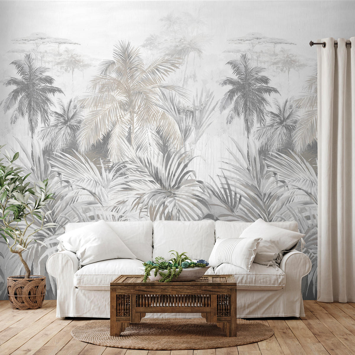FOTOTAPETE Dschungelmuster 212 x 295 cm - Grau, Papier (212/295cm) - Sanders & Sanders