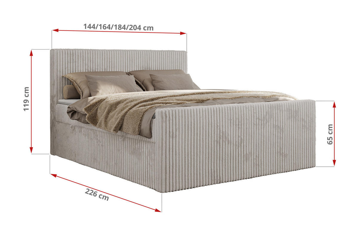 BOXBETT TILIANO DUO 160/200 - Hellgrau Cord - H4 - Hellgrau, Textil (160/200cm) - MKS