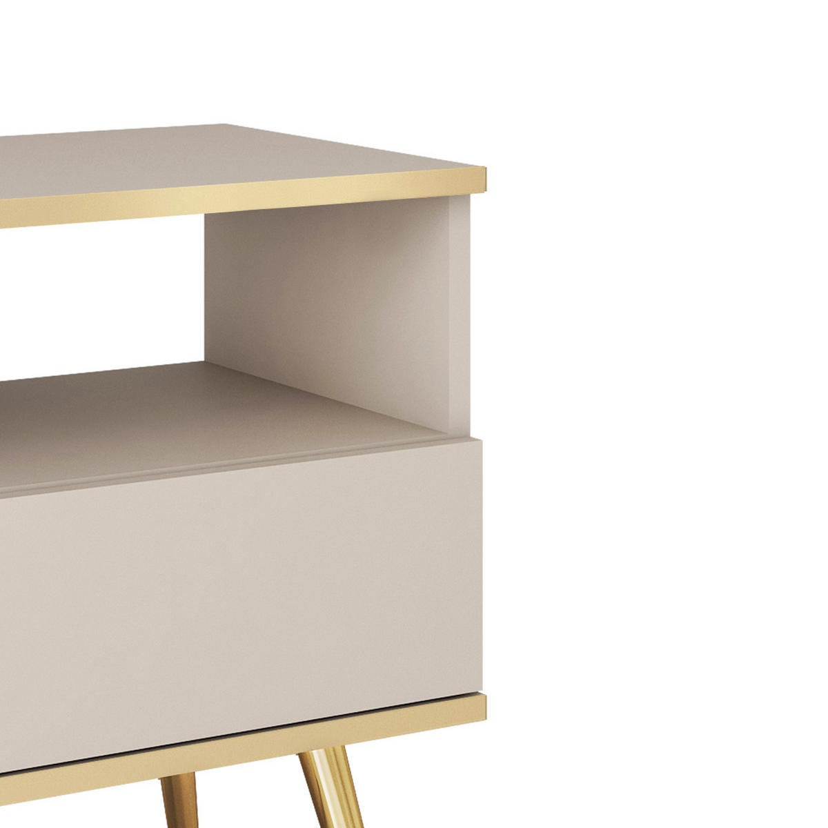 NACHTTISCH Beige - S-54, Hochglanz, Schubladen Push-to-Open 54x39x59 cm Beige/Gold - Beige/Goldfarben, Holzwerkstoff/Kunststoff (54/59/39cm) - DomoHome