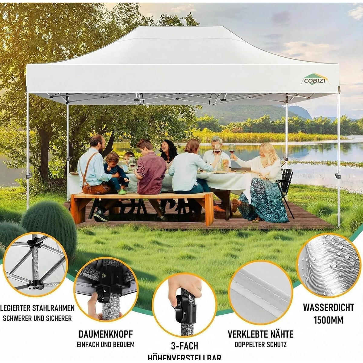 FALTPAVILLON 3x4.5m Wasserdicht UV Schutz 50+ mit 4 Seitenteilen Weiß - Weiß, Metall (305/323/457cm)