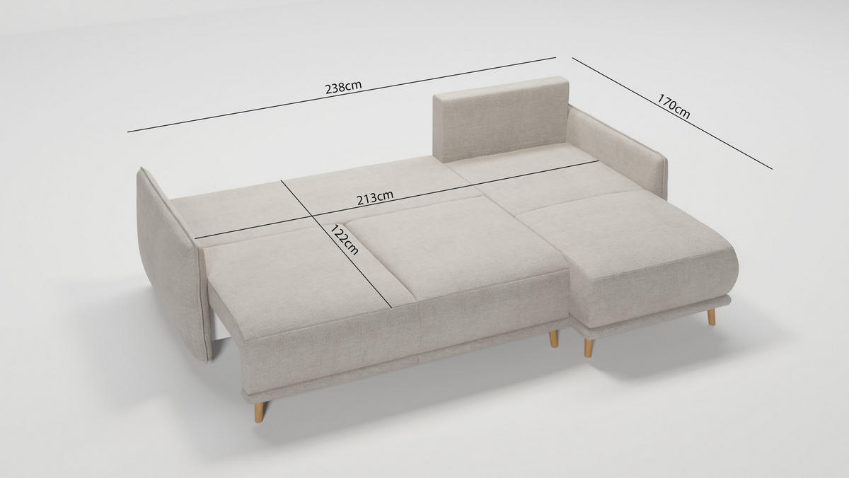 ECKSOFA Chroma Beige Luxusmicrofaser - Ecru/Beige, Holz/Textil (238/170cm) - S-Style Möbel
