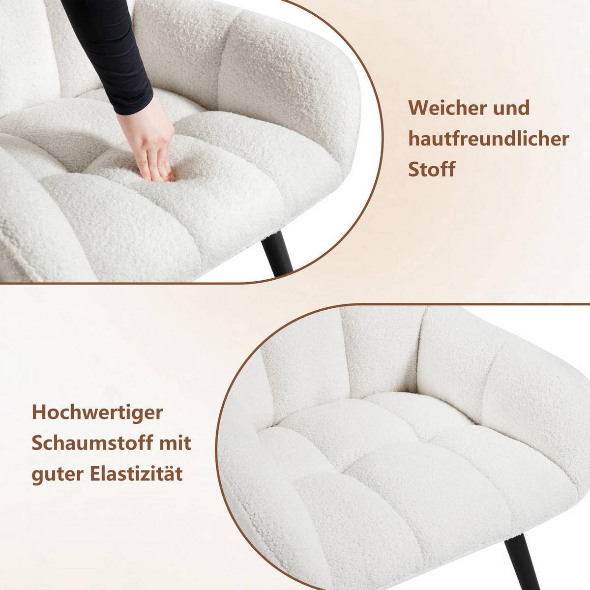 RELAXSESSEL Frottee, mit Metallbeinen, Creme - Creme/Schwarz, Kunststoff/Textil (64/78.5/68.5cm) - Woltu
