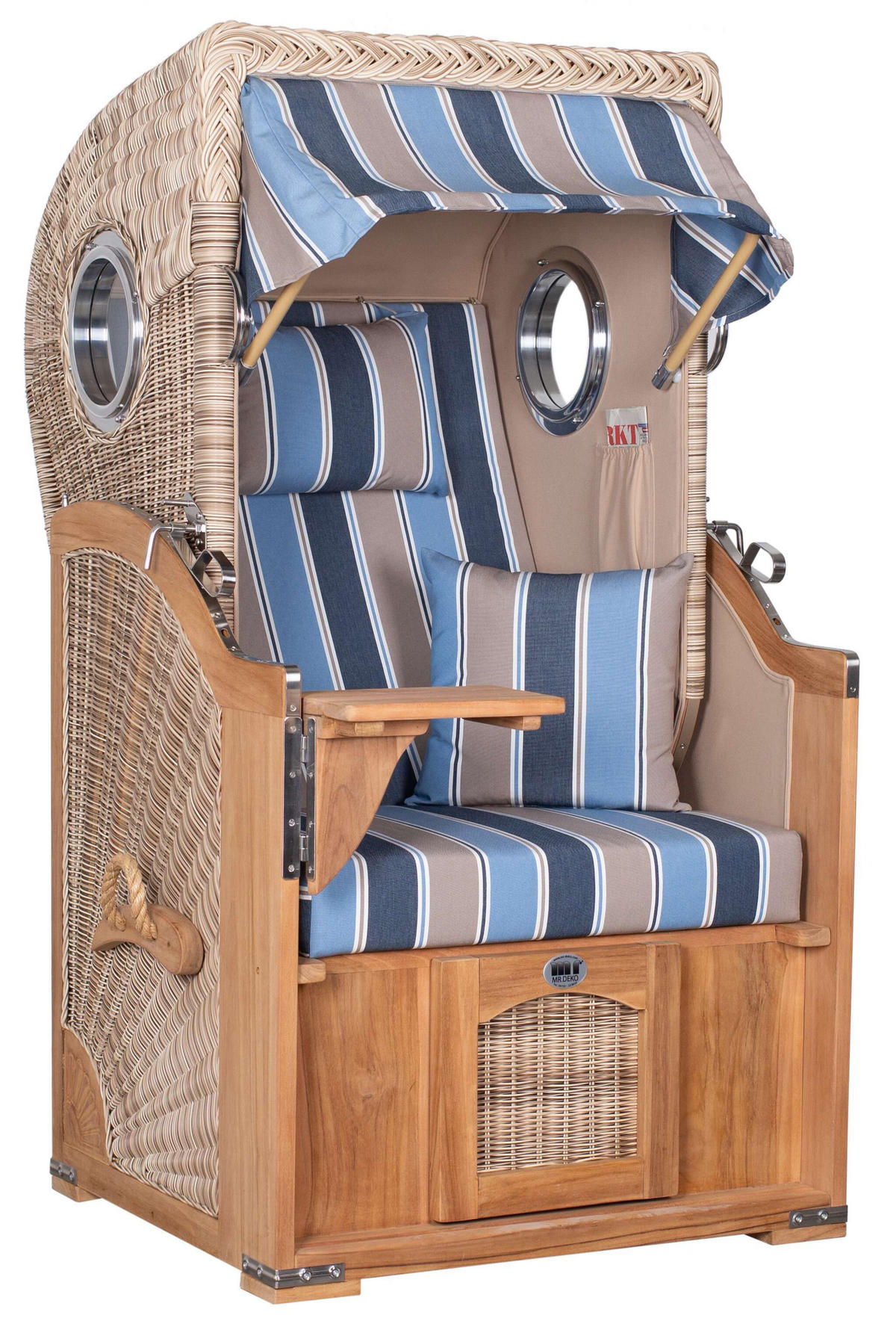 STRANDKORB Düne 1-Sitzer Teak 580 - Blau/Braun, Holz/Textil (98/165/80cm) - Mr. Deko
