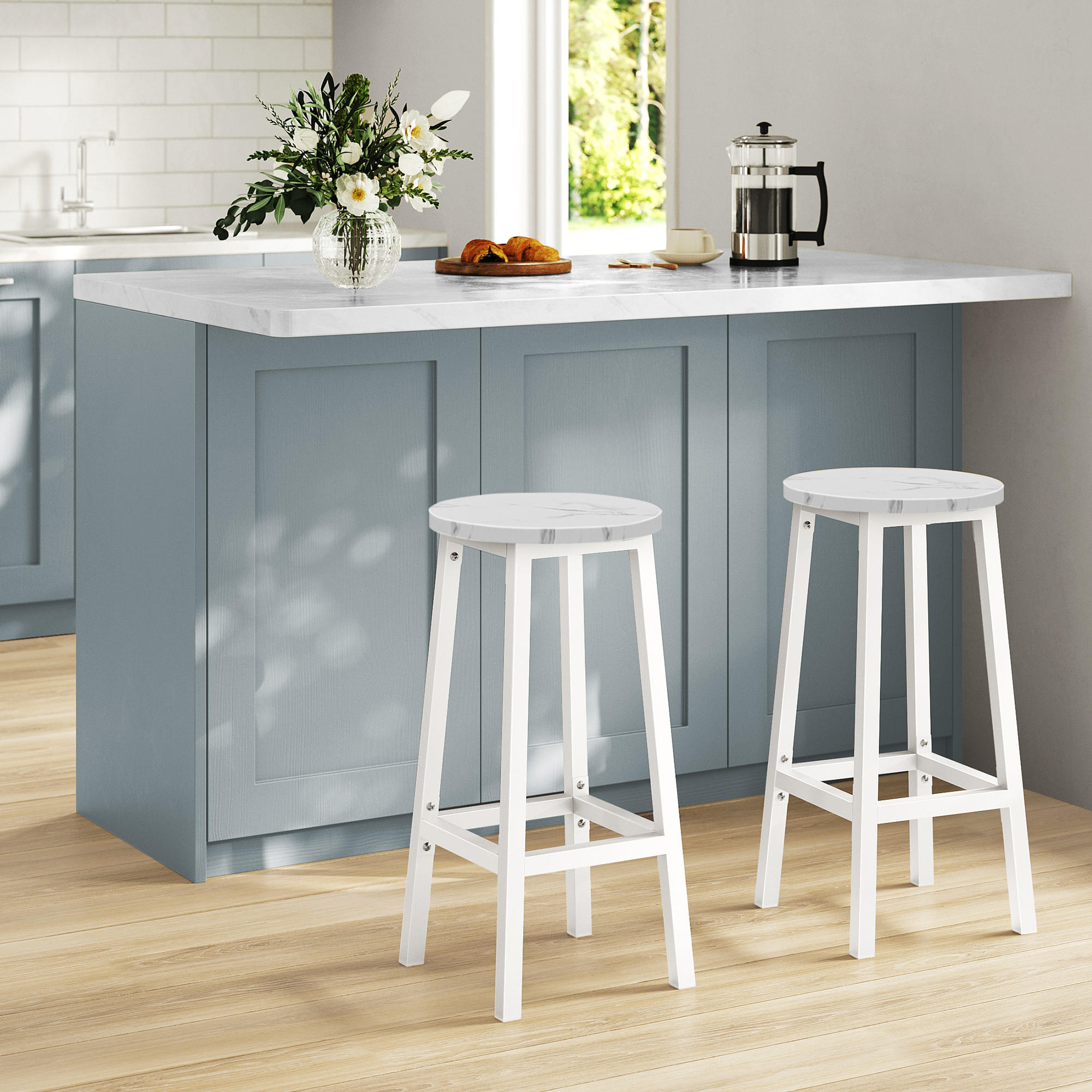 BARHOCKER in Marmor und Weiß Beine - Weiß, Holzwerkstoff (32/65/32cm) - Home Collective