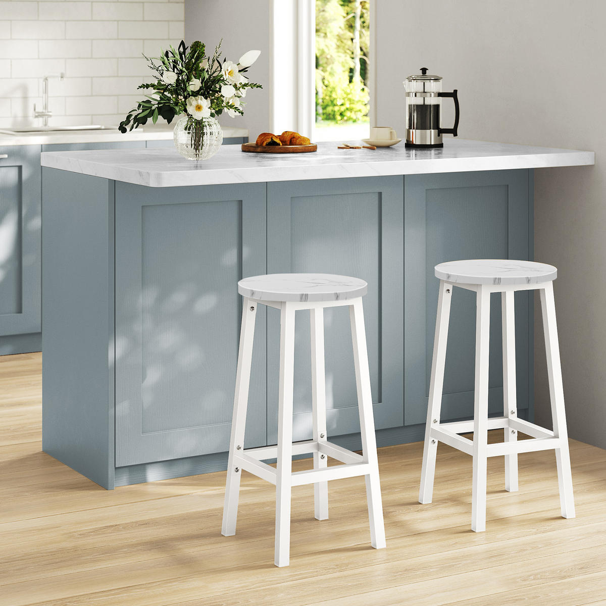 BARHOCKER in Marmor und Weiß Beine - Weiß, Holzwerkstoff (32/65/32cm) - Home Collective