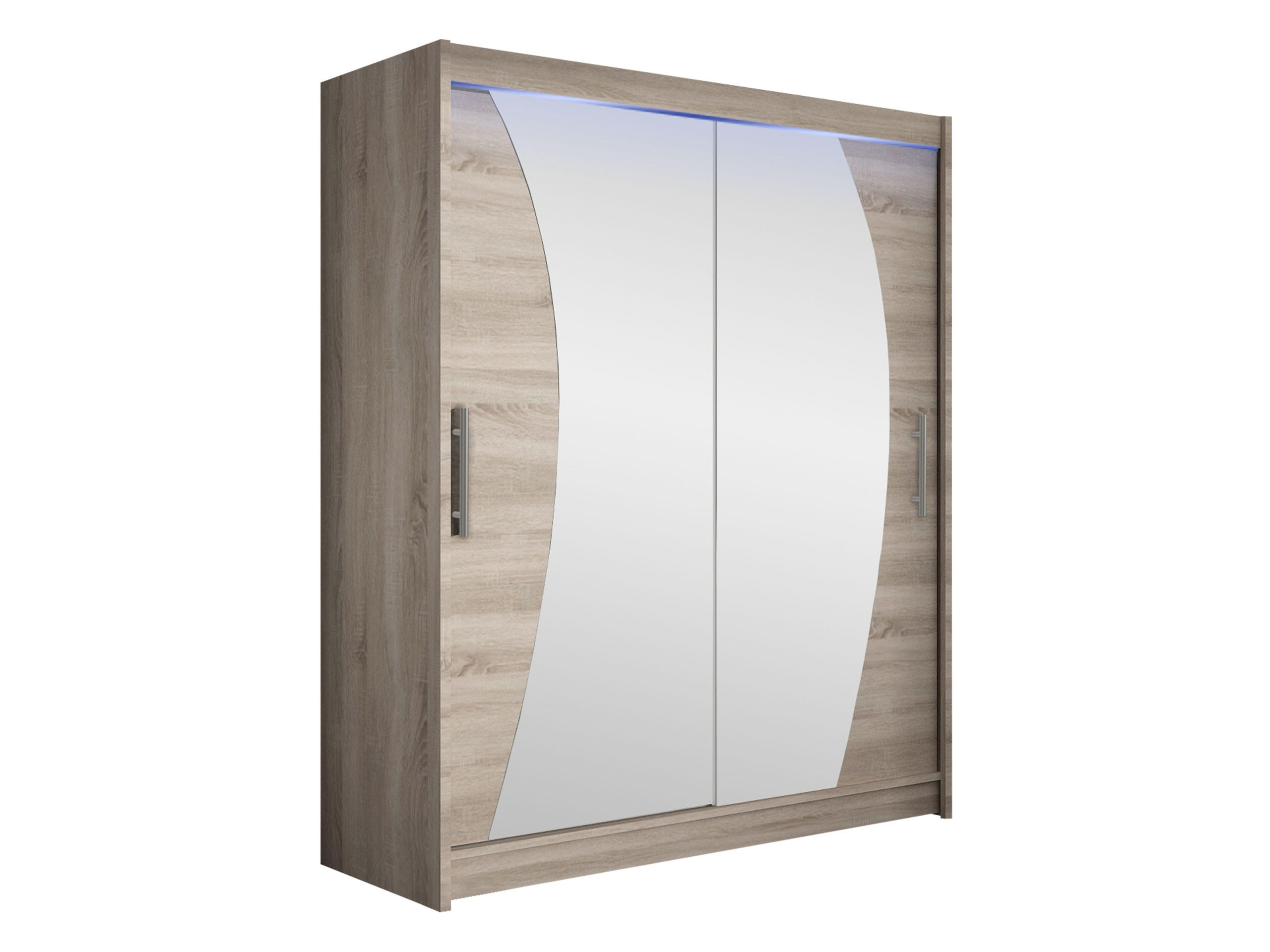 SCHWEBETÜRENSCHRANK Westa X, mit RGB LED Beleuchtung - Silberfarben/Trüffeleichefarben, Holzwerkstoff/Metall (150/200/58cm) - MIRJAN24
