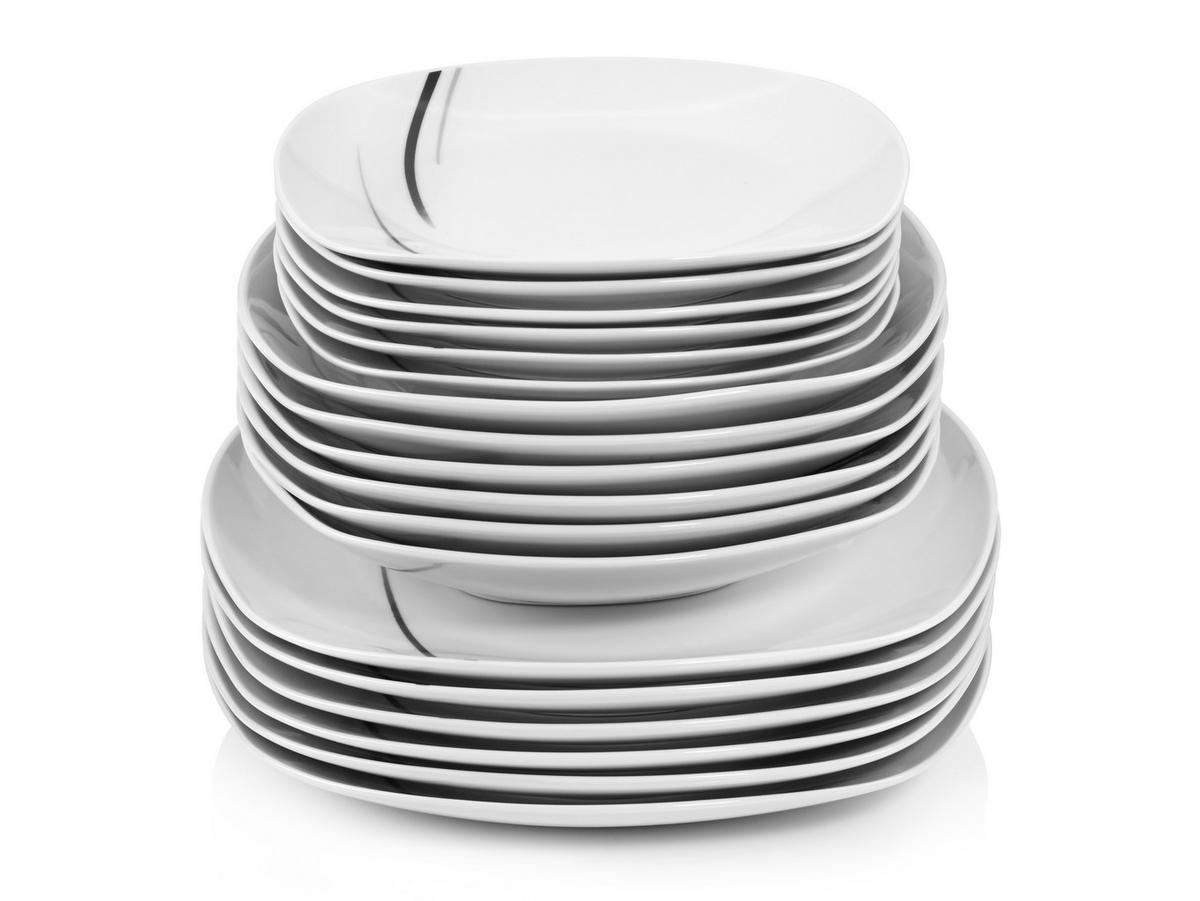 TAFELSERVICE BILGOLA BLACK LINES - 18 teilig aus Porzellan - Weiß, Keramik (29.5/29.5/30.5cm) - Sänger