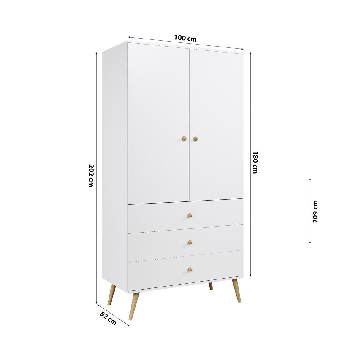 SCHRANK Kleiderschrank Monalin Weiss - Weiß, Holzwerkstoff (100/180/52cm) - Fedve