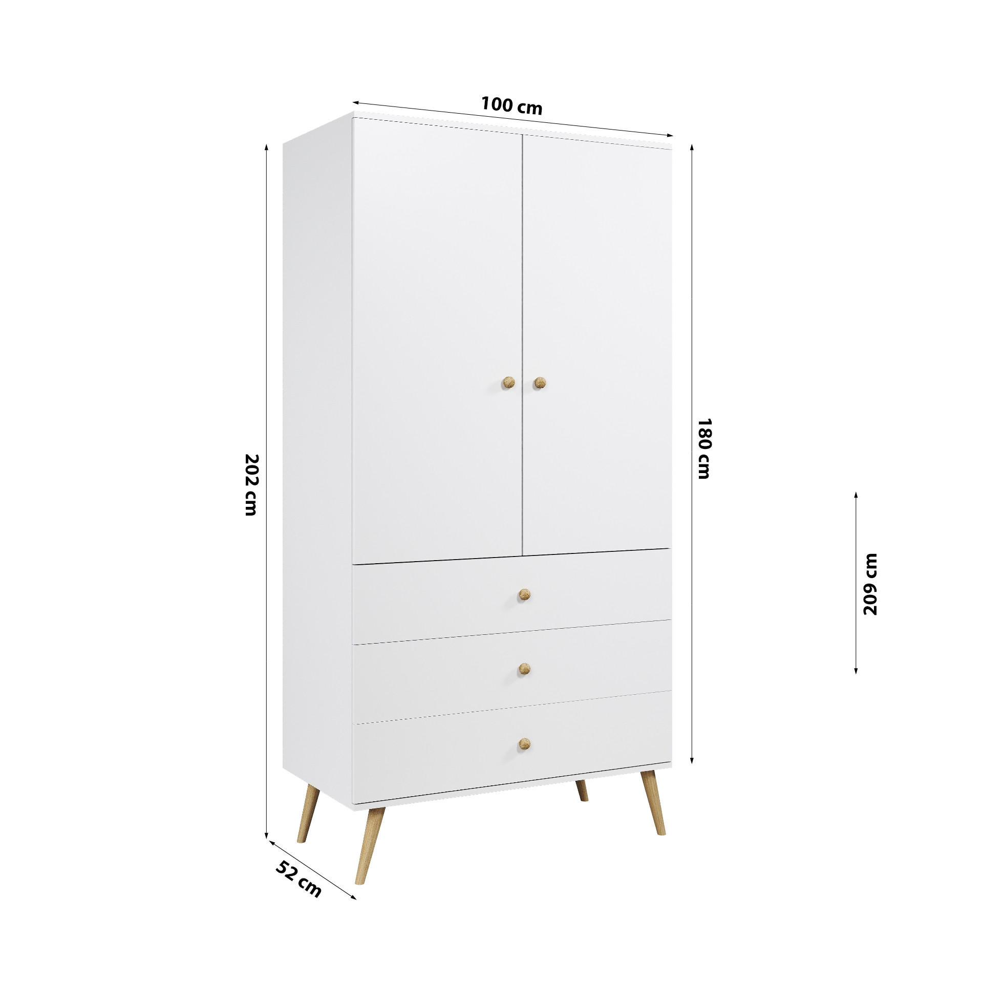 Thumbnail - Fedve Schrank, Weiß, Holzwerkstoff, 100x180x52 cm, Schlafzimmer, Kleiderschränke, Drehtürenschränke