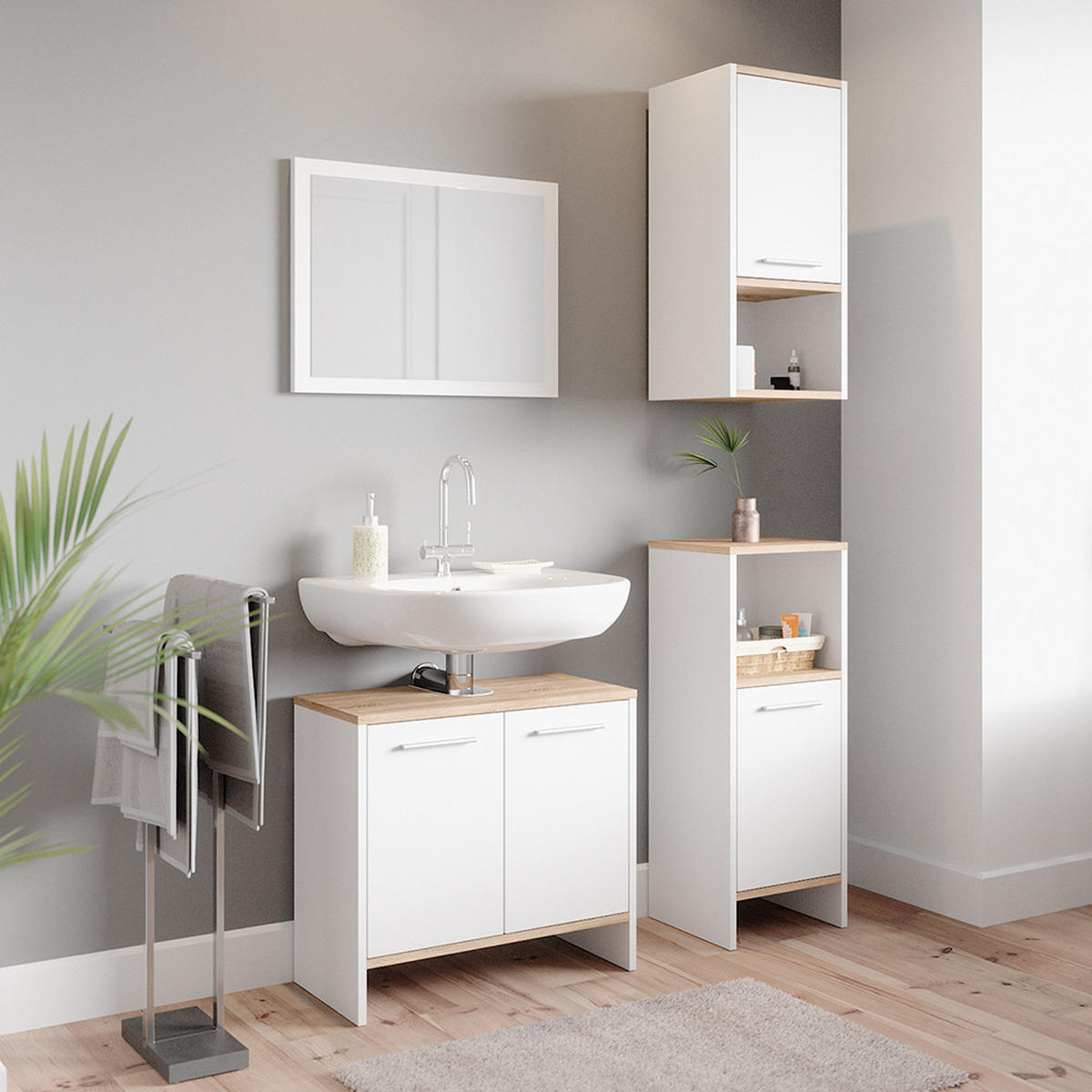 BADSCHRANK Elvio Weiß 32 x 68 cm - Weiß, Holzwerkstoff (32/68/28.1cm) - Vicco