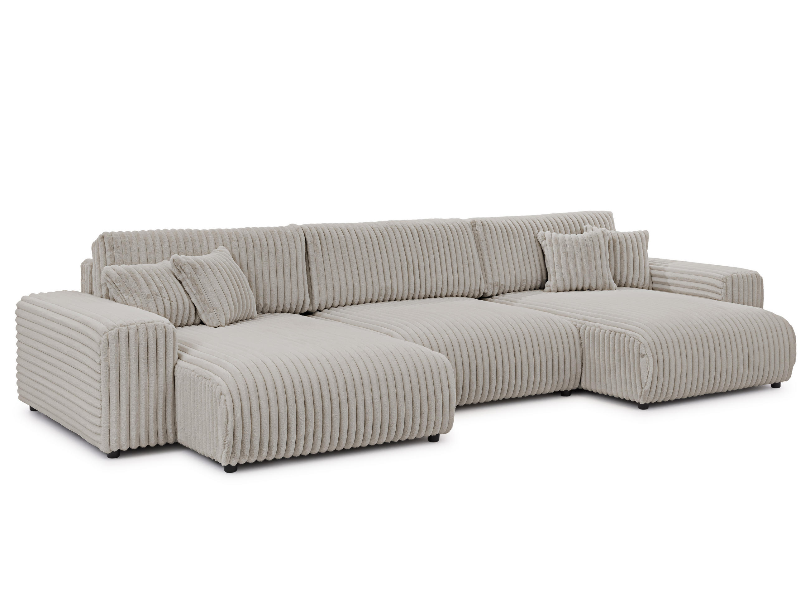 WOHNLANDSCHAFT Mollis Hellgrau Plüschcord mit Schlaffunktion - Hellgrau/Schwarz, Holz/Kunststoff (350/77/168cm) - S-Style Möbel