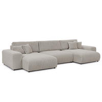 WOHNLANDSCHAFT Mollis Hellgrau Plüschcord mit Schlaffunktion - Hellgrau/Schwarz, Holz/Kunststoff (350/77/168cm) - S-Style Möbel