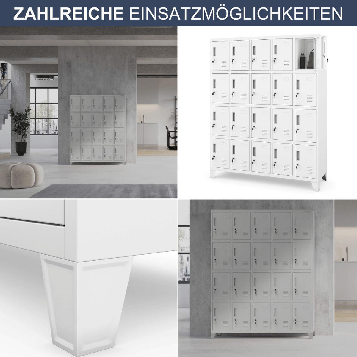 SCHLIESSFACHSCHRANK Spind TAMPA 20 Fächer172x136x45cm Weiß - Weiß, Metall (136/172/45cm) - DELUKE
