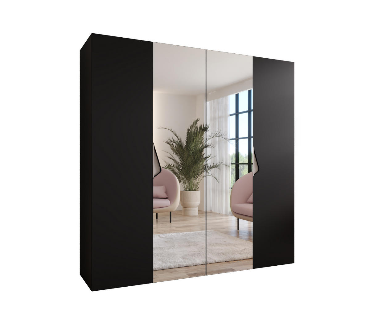 DREHTÜRENSCHRANK 202/200/52 4-türig - Beige/Schwarz, Holz/Metall (200/202/52cm) - Abiks Möbel