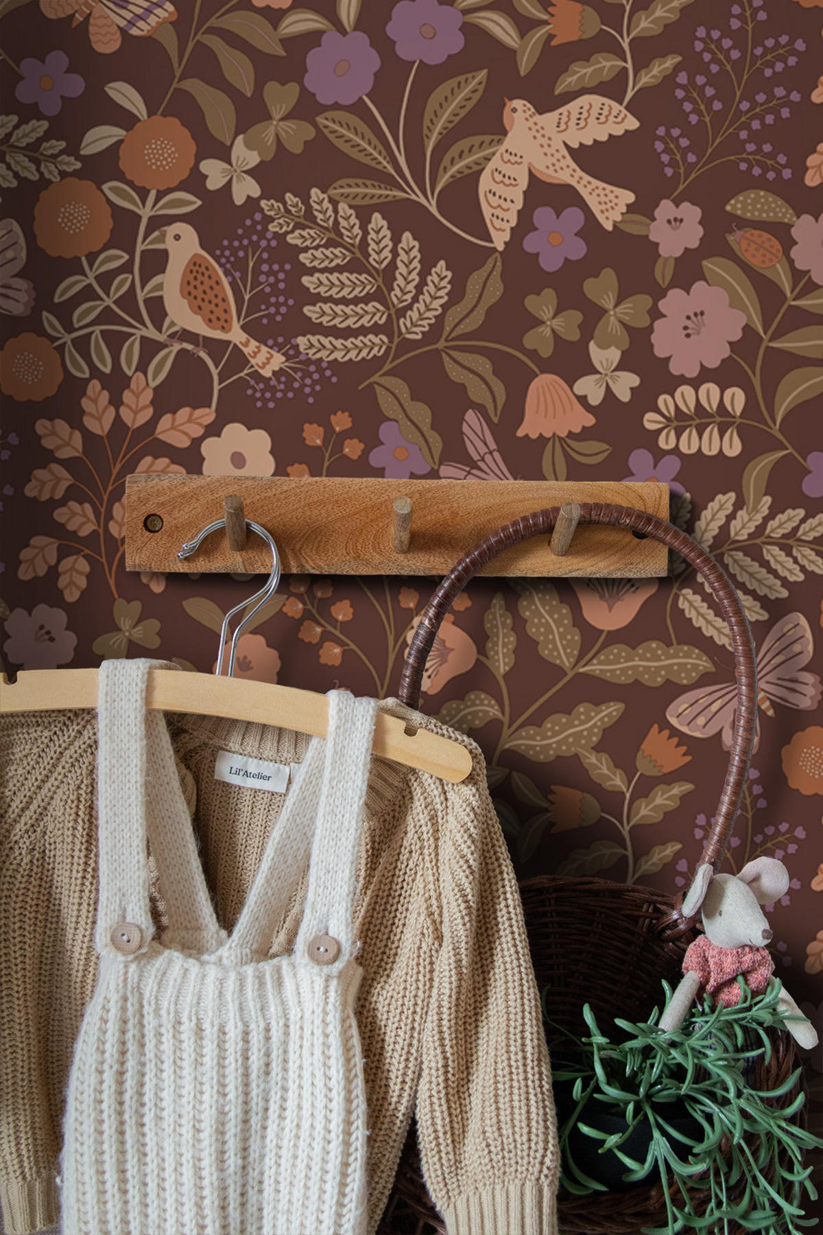TAPETE Blumen und Vögel 53 cm x 10.05 m - Lila, Papier (53/0.1cm) - ESTAhome